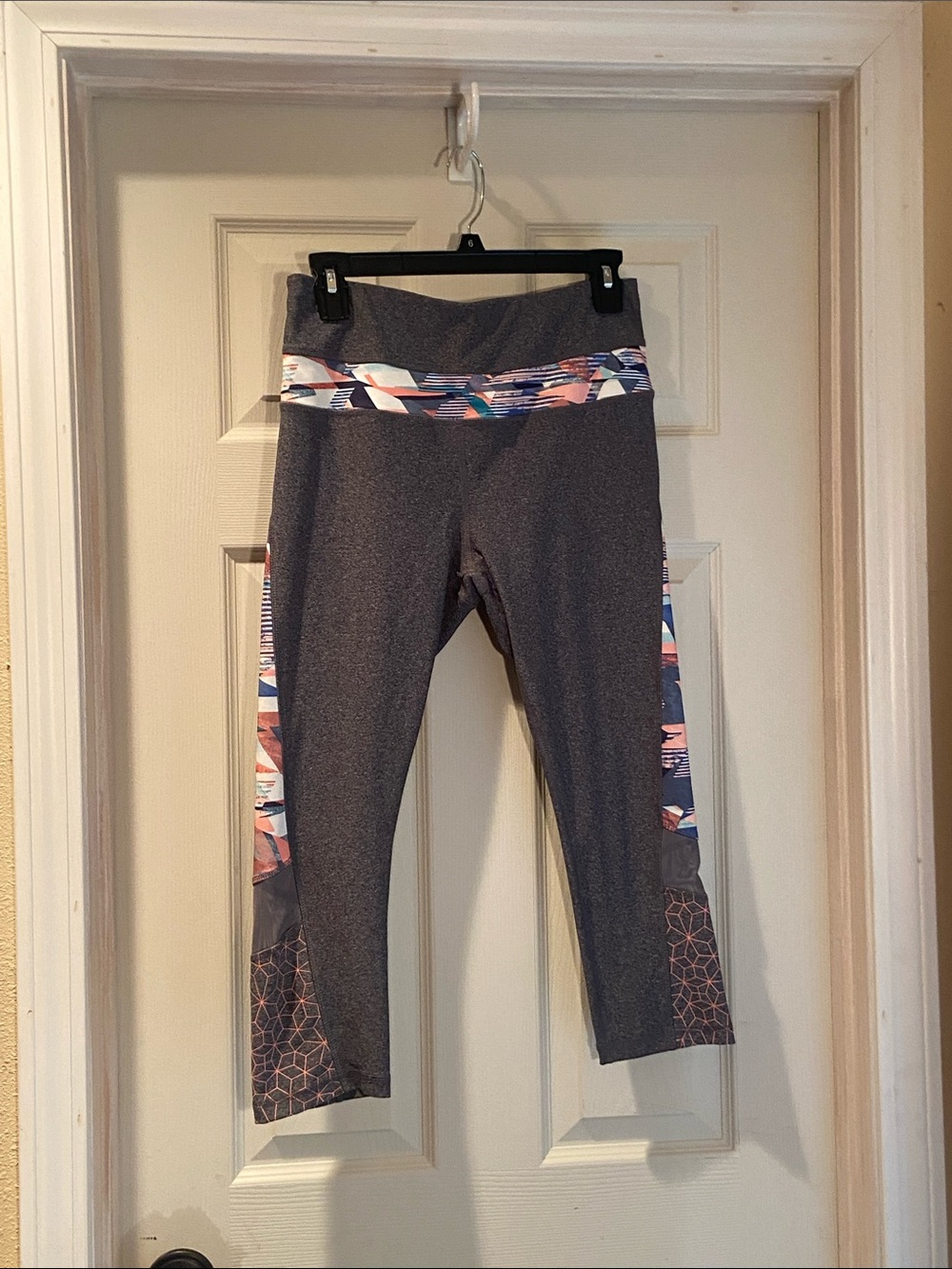 RBX Gray Capri Leggings with Multicolor Patterned Panels